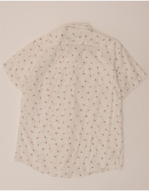 Camicia Benetton Uomo Manica Corta XL Cotone Maculato Bianco
