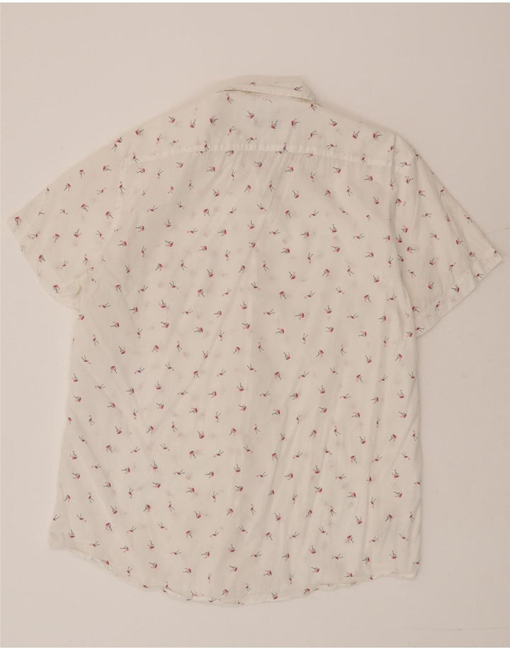 Camicia Benetton Uomo Manica Corta XL Cotone Maculato Bianco