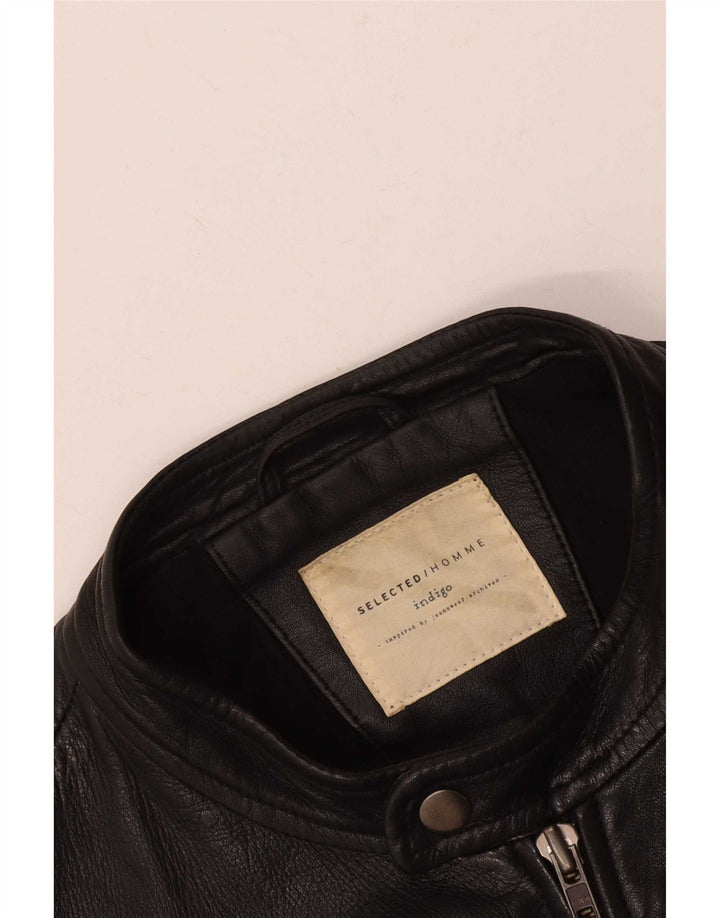 Giacca in pelle Indigo da uomo Selected Homme UK 40 Large Nera