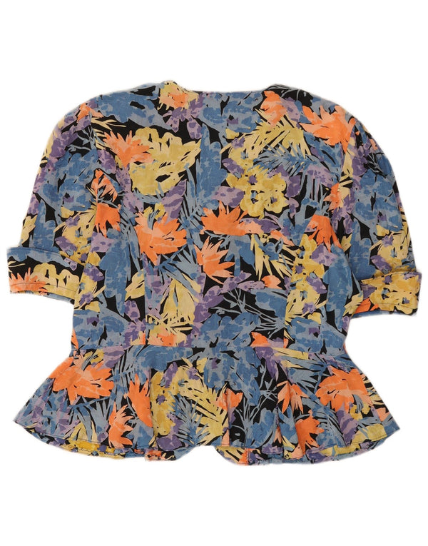 Camicetta vintage da donna a 1/2 maniche UK 16 grande floreale multicolore