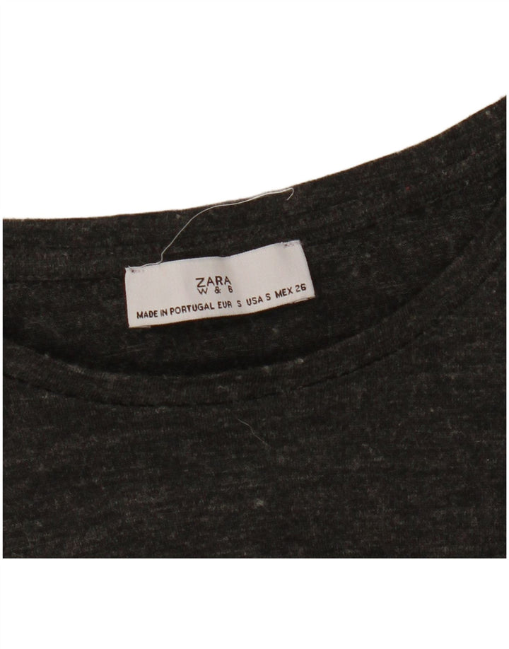 Top Zara da donna con grafica oversize a maniche lunghe UK 10 piccolo grigio