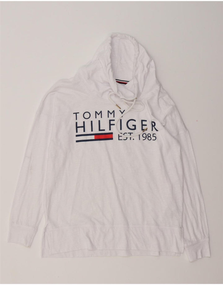 TOMMY HILFIGER Top grafico oversize da donna manica lunga UK 10 piccolo bianco