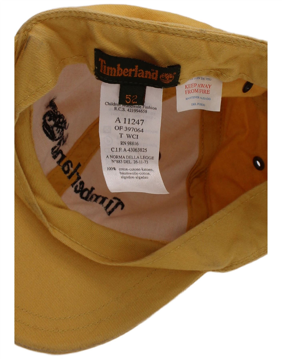 Berretto da baseball grafico per ragazzi Timberland 6-7 anni in cotone giallo