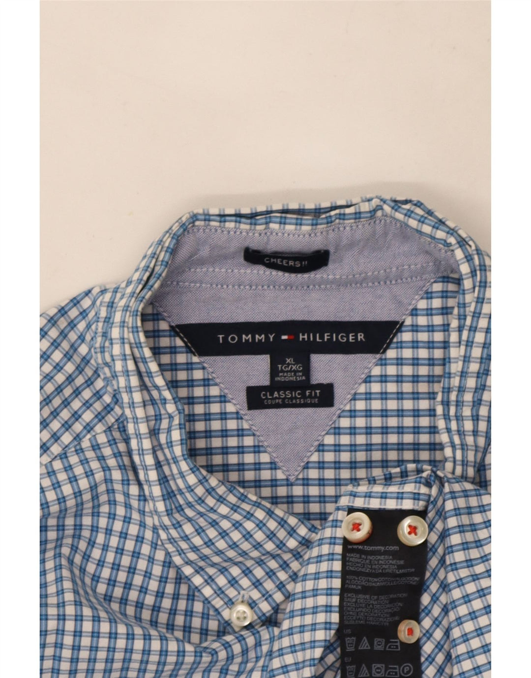 Camicia da uomo Tommy Hilfiger Classic Fit XL blu in cotone a quadretti