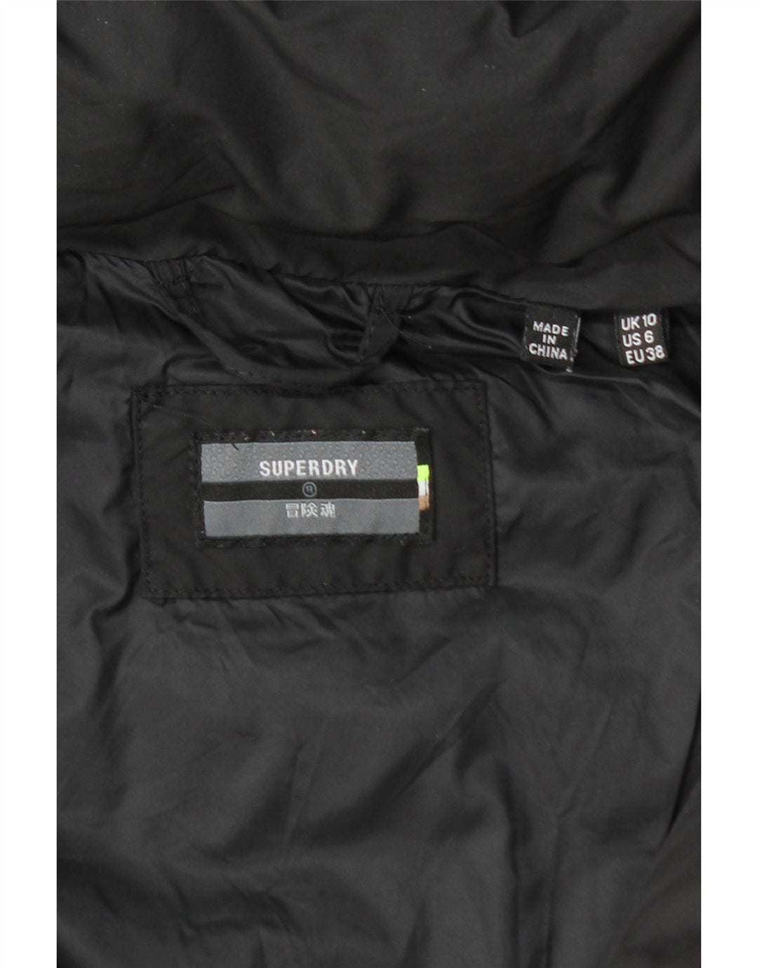 Cappotto imbottito con cappuccio da donna SUPERDRY UK 10 piccolo poliestere nero