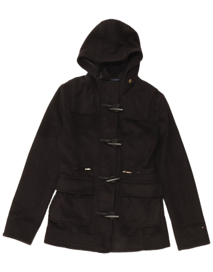Montgomery con cappuccio da donna Tommy Hilfiger UK 10 piccolo in lana vergine nera