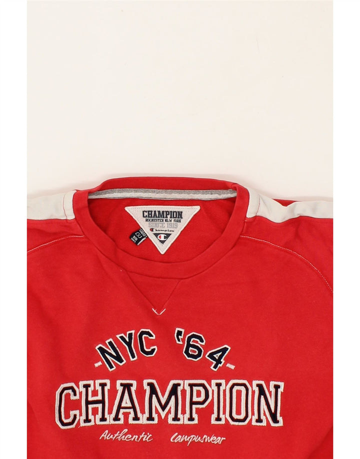CHAMPION Boys Graphic Sweatshirt Jumper 9-10 Years Medium  Red Cotton Vintage Champion and Second-Hand Champion from Messina Hembry 