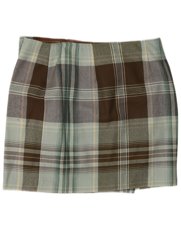 Ginalebole Womens High Waist Mini Wrap Skirt IT  50 XL W32 Green Check Wool