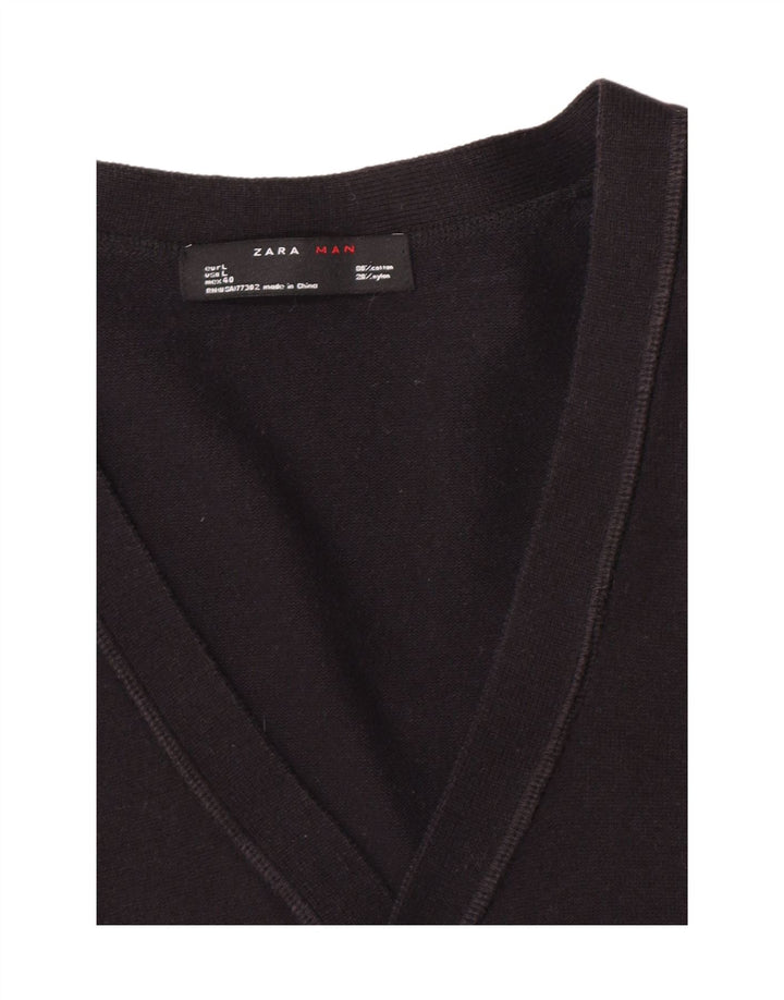 Maglione cardigan da uomo Zara grande in cotone nero