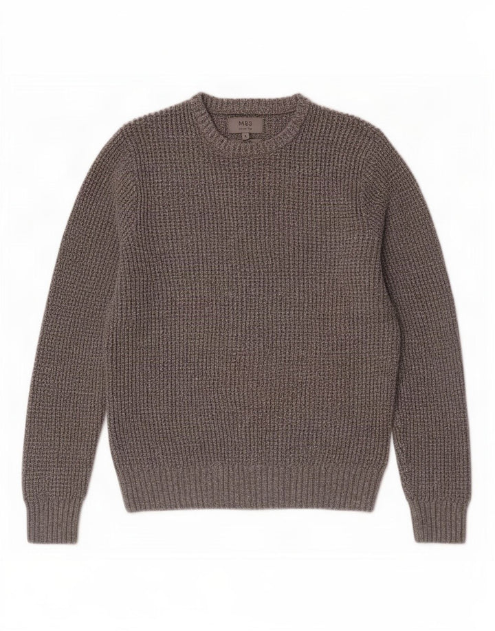 Maglione maglione girocollo da uomo Marks & Spencer in cotone grigio medio