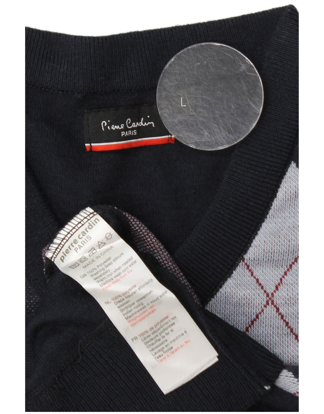 Pierre Cardin Maglione da uomo con scollo a V grande blu navy a rombi/diamante