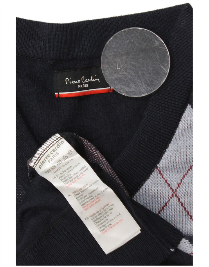 Pierre Cardin Maglione da uomo con scollo a V grande blu navy a rombi/diamante
