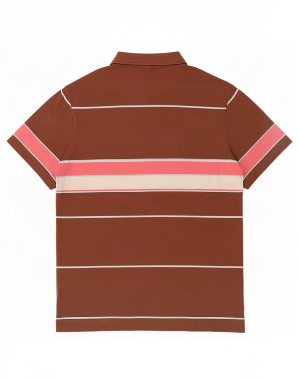 Polo da uomo Lacoste taglia 4 in cotone a righe marrone medio