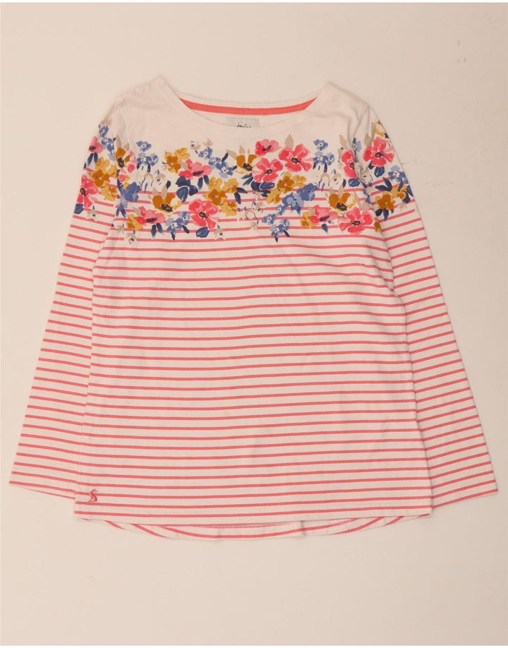 Joules Top grafico da donna a maniche lunghe UK 12 Cotone a righe bianche medie