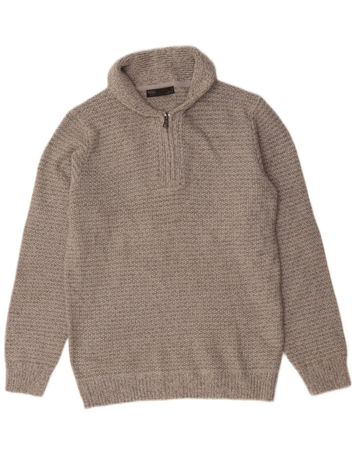 Maglione maglione collo alto da uomo Marks & Spencer piccolo acrilico grigio