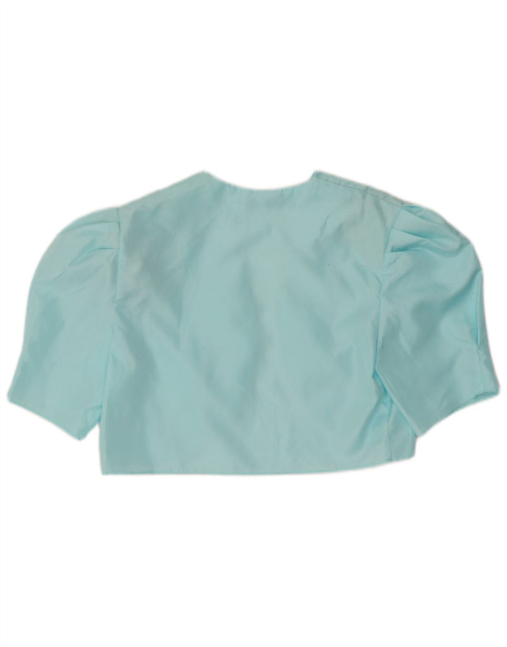 Top Bolero da donna vintage UK 12 poliestere blu medio