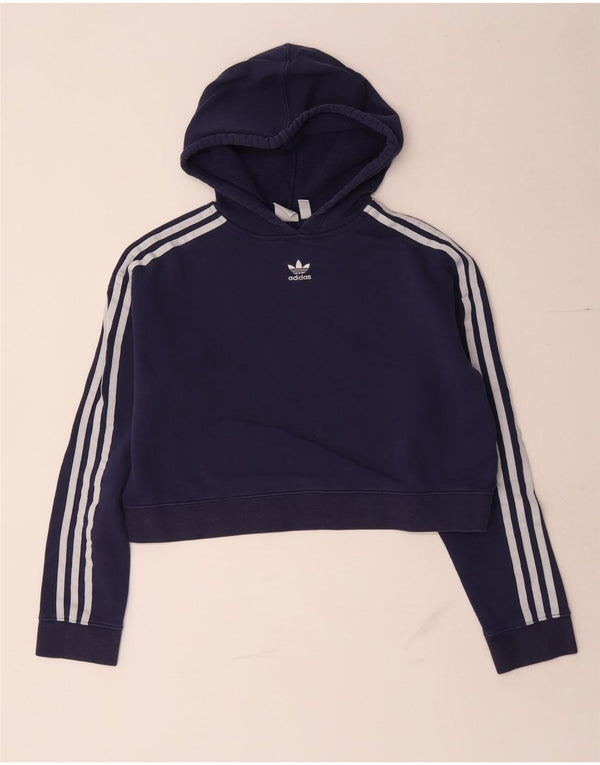 Maglione con cappuccio e zip oversize corto da donna Adidas UK 10 Small Blu Navy