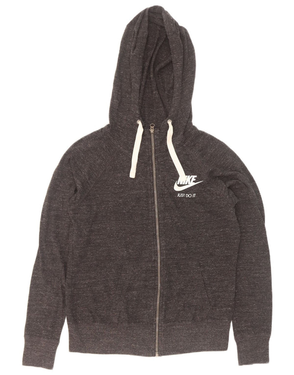 Felpa con cappuccio e zip da donna Nike UK 10 piccolo cotone chiazzato grigio