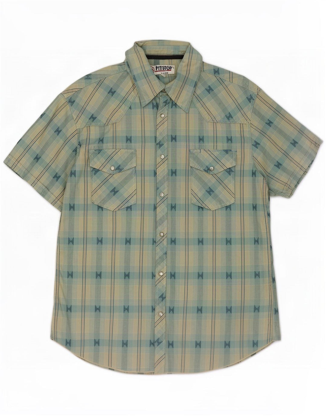 Camicia a maniche corte da uomo Pit Stop in cotone a quadri blu piccolo