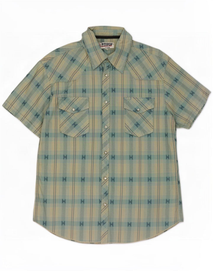 Camicia a maniche corte da uomo Pit Stop in cotone a quadri blu piccolo