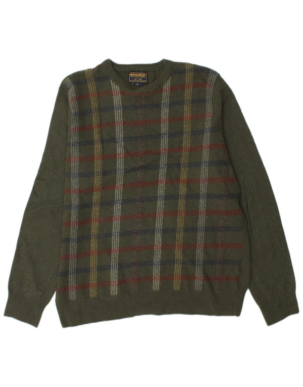 Woolrich Maglione da uomo con scollo a barca XL Lana d'agnello a quadri kaki