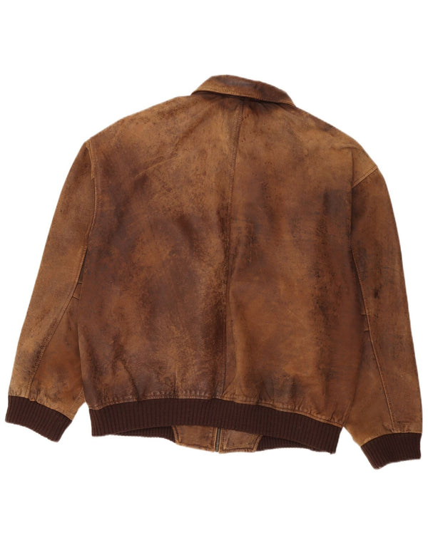 Giacca in pelle vintage da uomo UK 44 2XL Pelle marrone