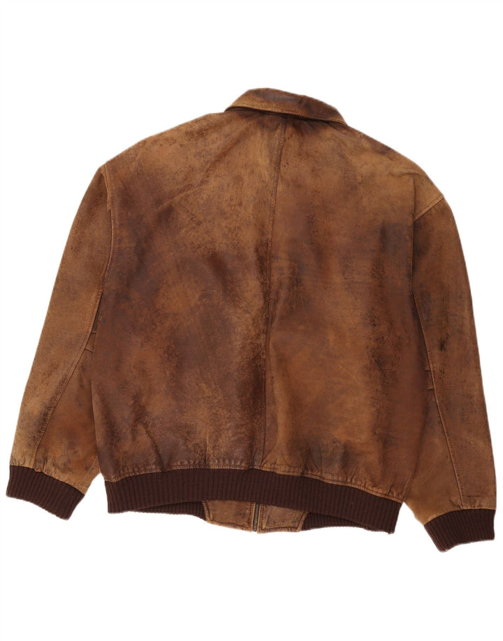 Giacca in pelle vintage da uomo UK 44 2XL Pelle marrone