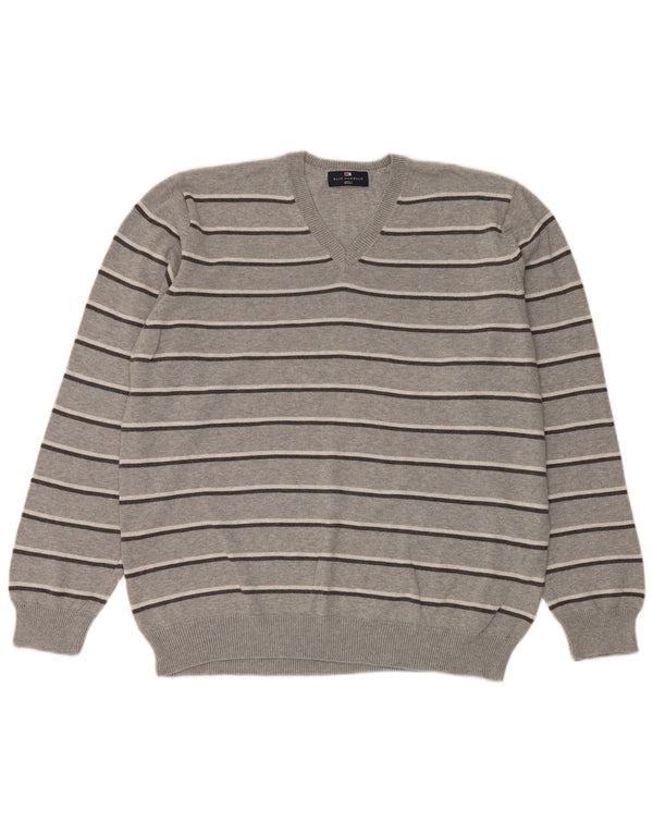 Maglione Marks & Spencer da uomo con scollo a V blu Harbour XL a righe grigie