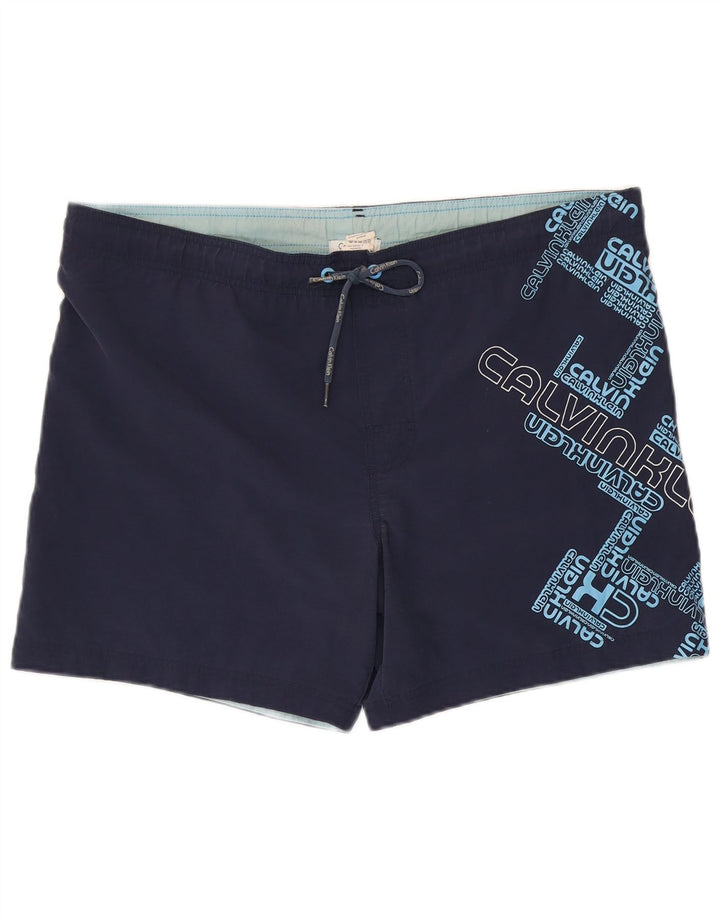 Pantaloncini da bagno grafici da uomo Calvin Klein medi in nylon blu navy