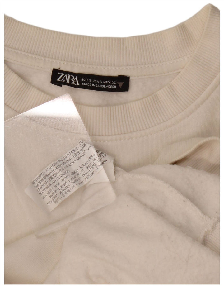 Felpa corta oversize da donna Zara, maglione UK 10, piccola, cotone bianco