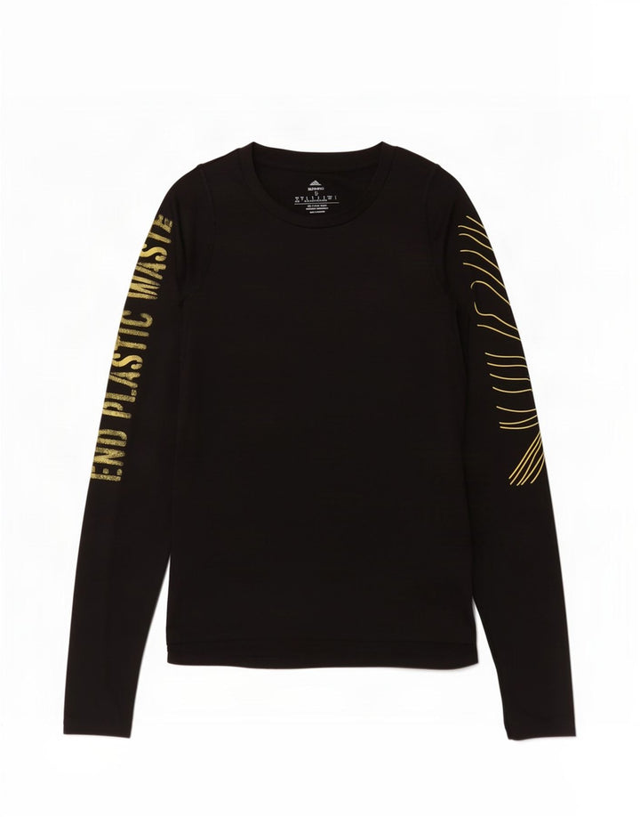 Adidas Donna Graphic Top Manica Lunga UK 8/10 Piccolo Poliestere Nero