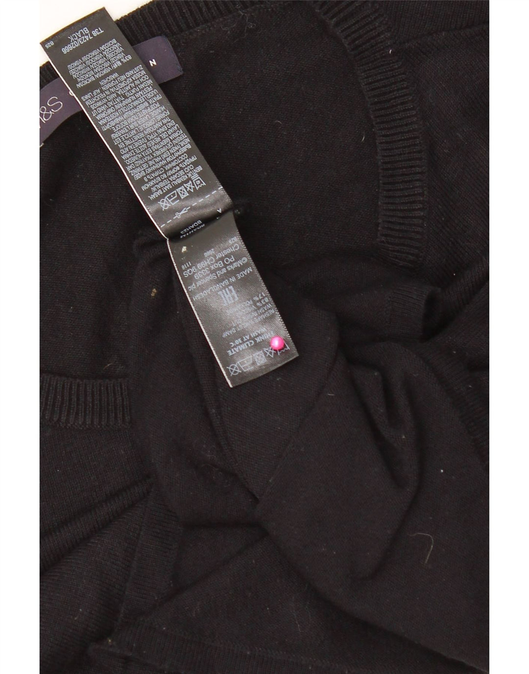 Marks & Spencer Top oversize da donna manica 3/4 UK 8 Small in viscosa nera