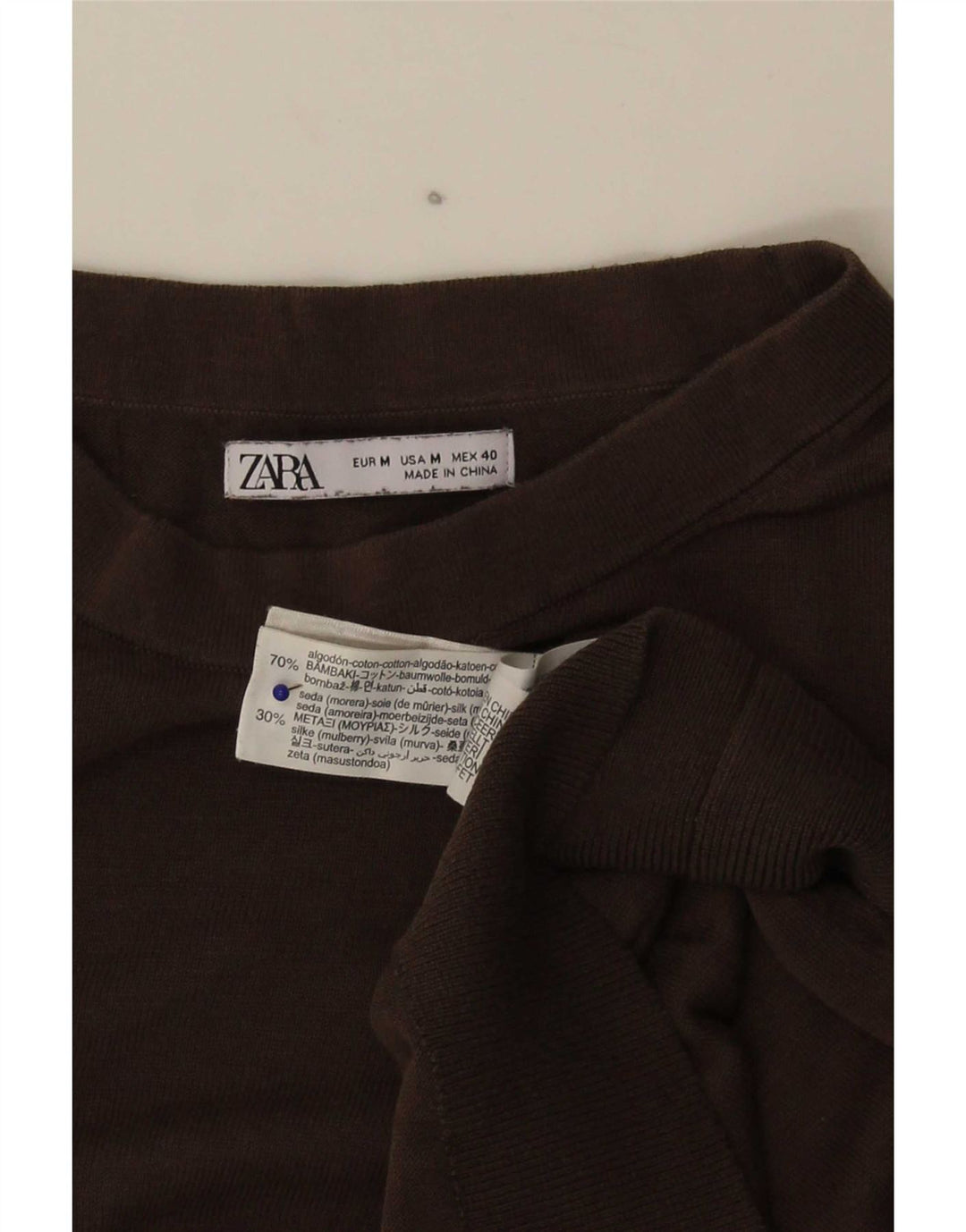 Maglione maglione girocollo da donna Zara UK 14 cotone marrone medio