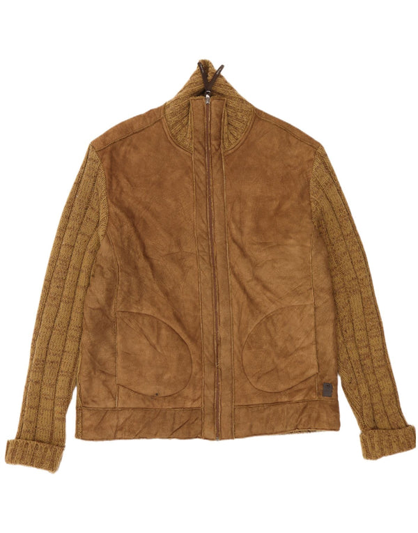 Sevres Maglione cardigan con zip intera da uomo UK 42 XL Beige Lana