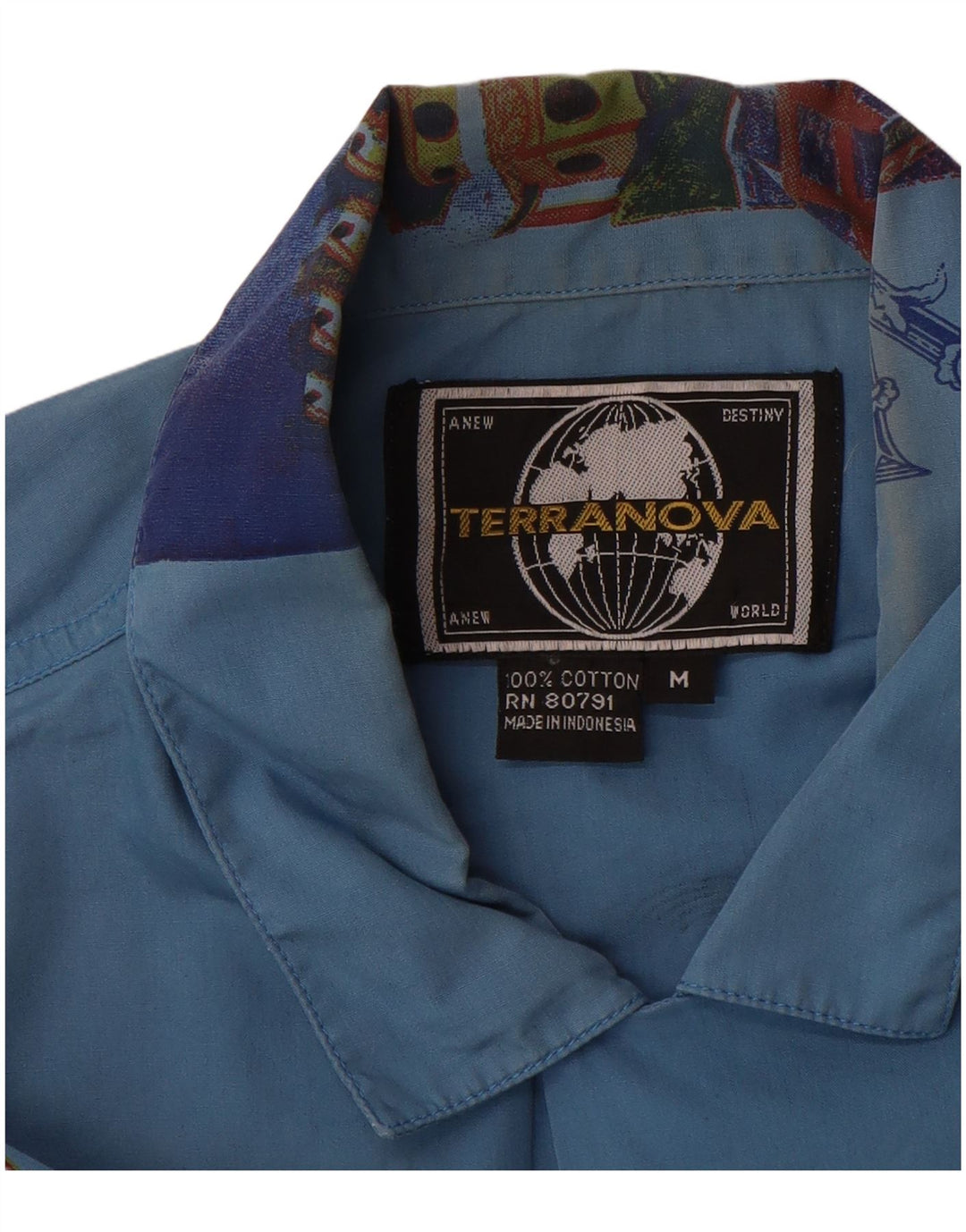 TERRANOVA Camicia grafica da uomo a maniche corte in cotone patchwork blu medio