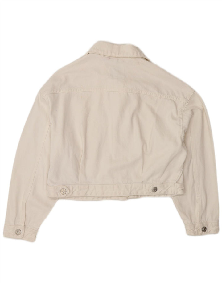 Giacca di jeans oversize corta da donna Zara UK 10 piccola in cotone bianco