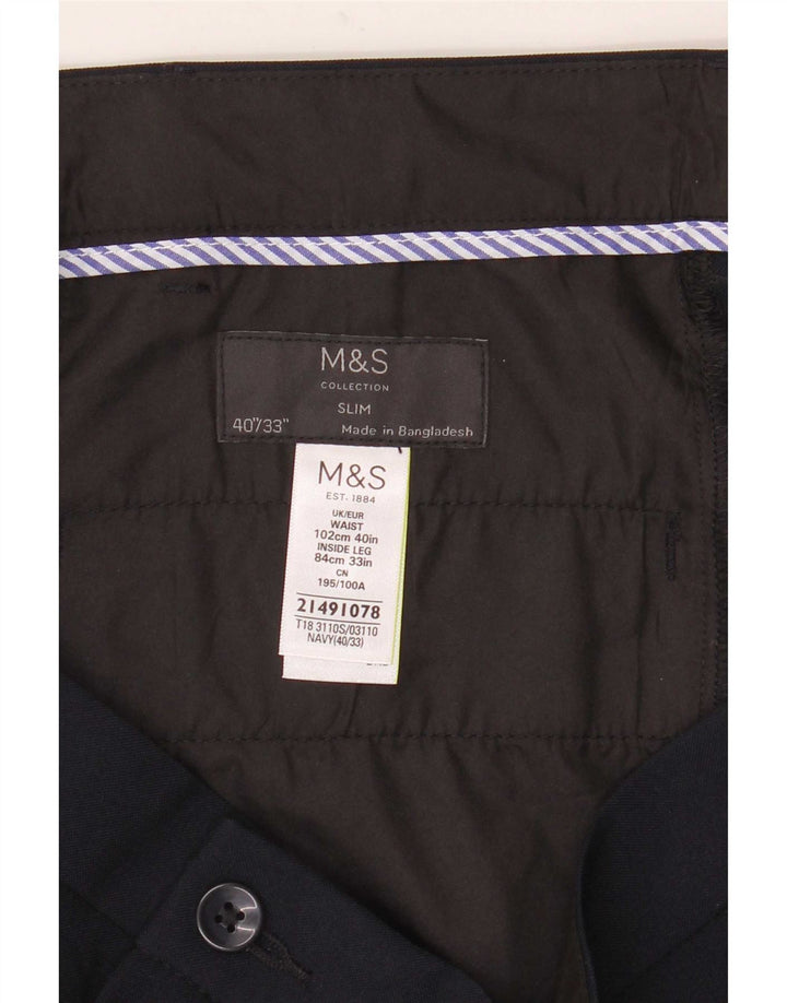 Pantaloni chino slim da uomo Marks & Spencer W40 L33 poliestere blu navy