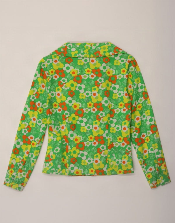 Top cardigan da donna vintage UK 10 piccolo verde floreale