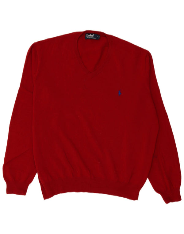 Polo Ralph Lauren Maglione da uomo con scollo a V XL in lana merino rossa
