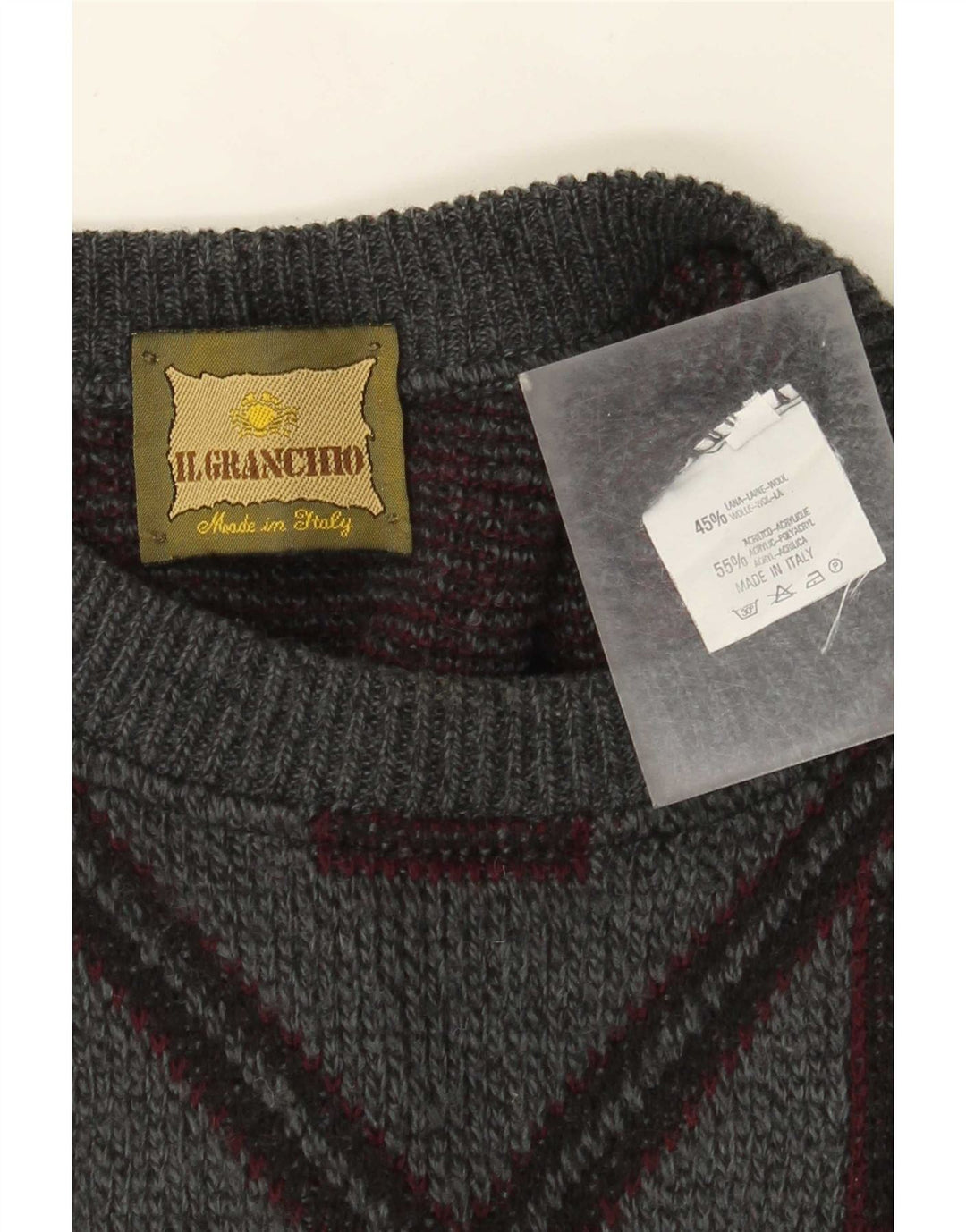 Maglione da uomo girocollo Il Granchio Maglione grande in lana geometrica grigia