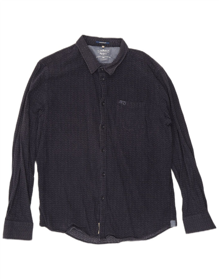 Camicia da uomo PEPE Jeans XL in cotone maculato blu navy