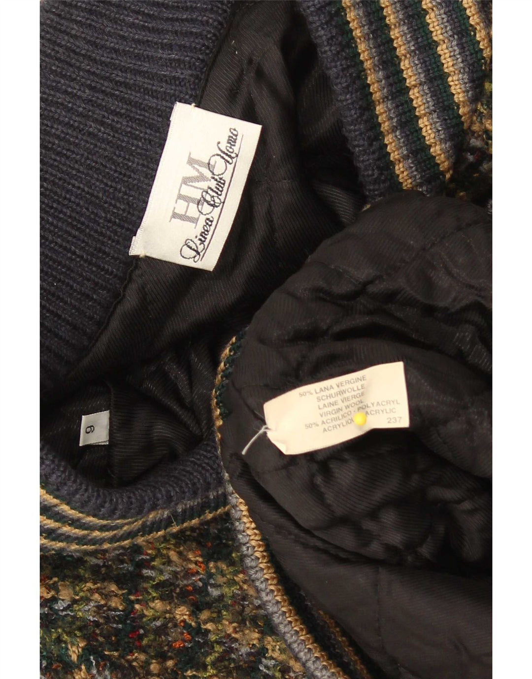 Giubbotto bomber vintage da uomo lavorato a maglia 3XL in lana vergine screziata multicolore