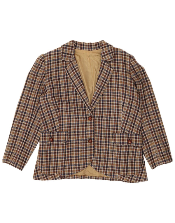 Giacca blazer vintage da donna a 2 bottoni UK 14 a quadri beige medio
