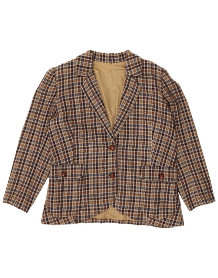 Giacca blazer vintage da donna a 2 bottoni UK 14 a quadri beige medio