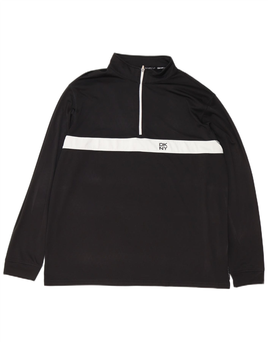 Dkny Maglia da golf da uomo con zip e collo a maniche lunghe, grande, in poliestere color block nero