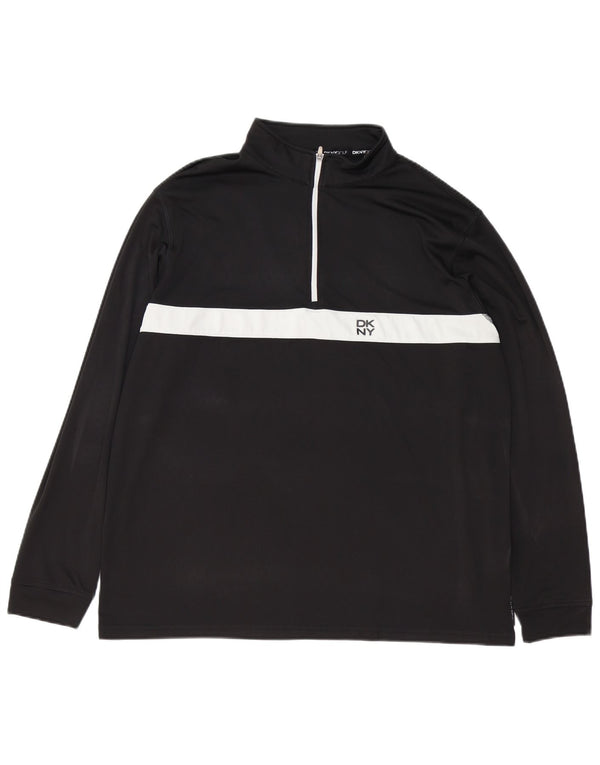 Dkny Maglia da golf da uomo con zip e collo a maniche lunghe, grande, in poliestere color block nero
