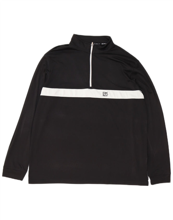 Dkny Maglia da golf da uomo con zip e collo a maniche lunghe, grande, in poliestere color block nero