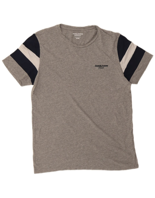 Jack & Jones T-shirt da uomo dalla vestibilità regolare, taglia grande, in cotone color block grigio