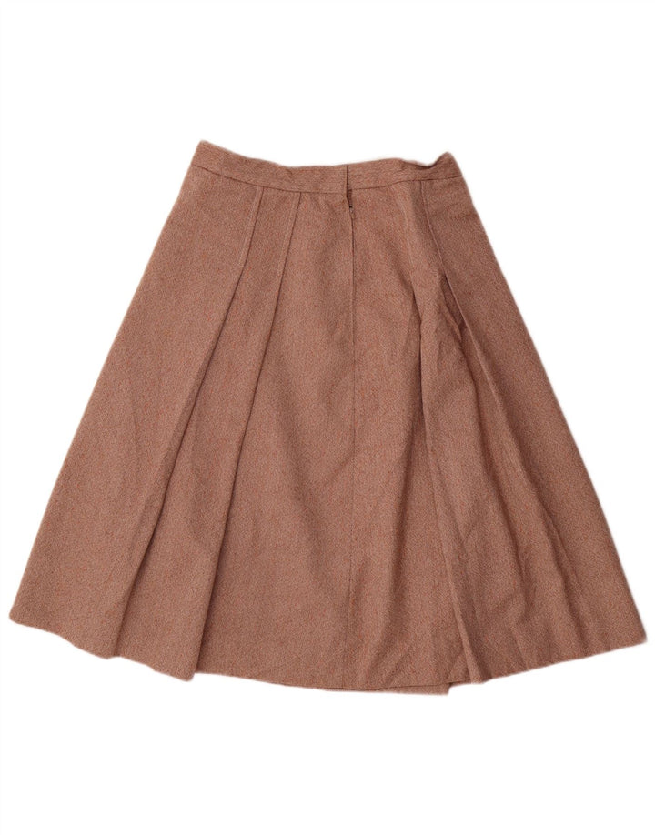 Gonna a trapezio pieghettata da donna vintage W26 piccola marrone