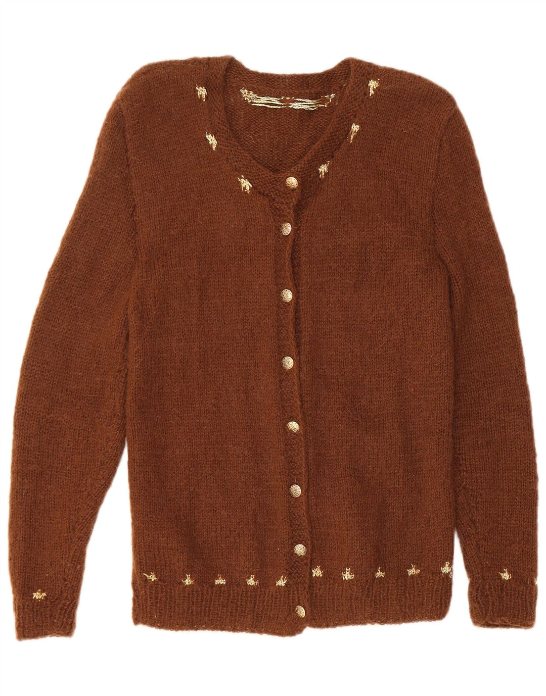 Maglione cardigan da donna VINTAGE UK 8 piccolo marrone